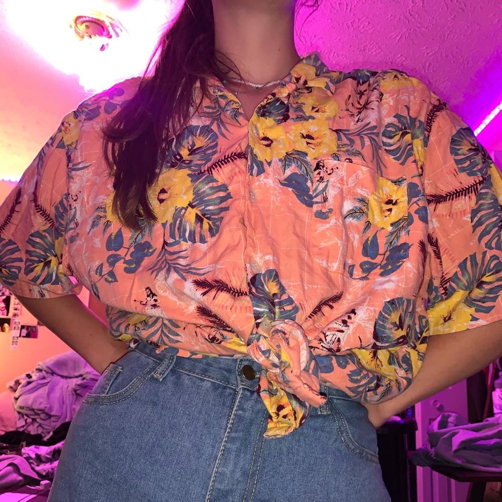 Pink Grid Hawaiian Shirt